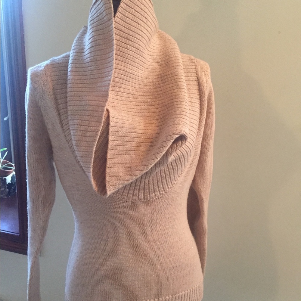 Women small cowl neck sweater pink light sparkle